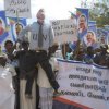 Effigies of Obama and Moon burnt in demonstrations of Sri Lanka government