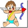A chubby little toddler in pampers with a bow and arrow… is that cupid???